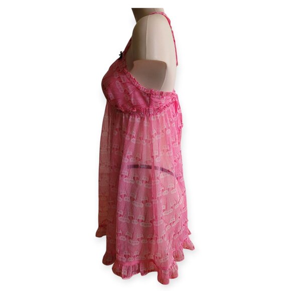 Chiffon Pink Betsey Johnson Nightgown & Thong Set NWT size L dollcore coquette - Picture 4 of 15